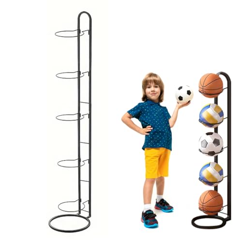 Proberos Basketball Storage Rack, 5-Layer Basketball Holder 45.4 Inches Metal Straight Standalone, Storage Organizer Rack for Basketball Football Proberos Basketball Storage Rack, 5-Layer Basketball Holder 45.4 Inches Metal Straight Standalone, Storage Organizer Rack for Basketball Football